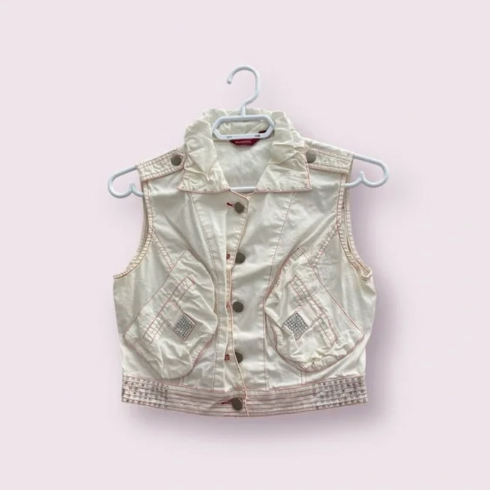 Women’s Cream Utility Vest with Embellished Pockets